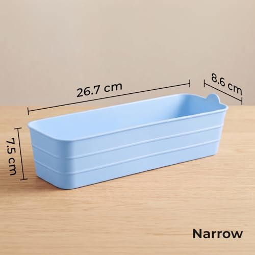 Image of KOLORR Flexi Tray Narrow Flexible Space-Saving Storage, Stackable Storage Organizer, Drawer Organizer Trays for Home, Washroom, Office, and Kitchen Organization Pack of 6 - Blue