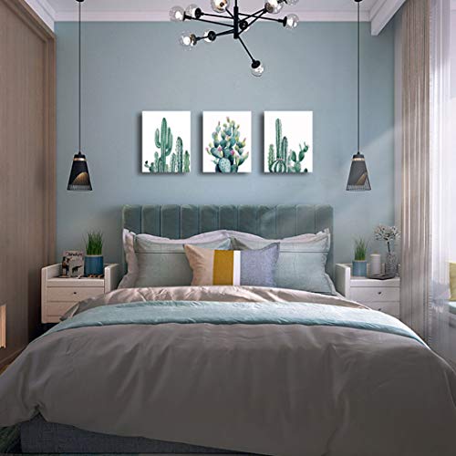 Canvas Wall Art Cactus Decor Bathroom Wall Decor Canvas Painting Office Decor - 3 Panels Framed Canvas Prints Fresh Tropical Plants Watercolor Giclee Home Decorations Bedroom Decor Gift #TOP2
