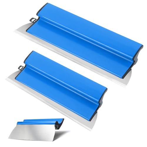 Lot de 2 spatules de surface 250 mm et 400 mm, outil de spatule avec poignée ergonomique en Z, pour barre télescopique pour plâtrage des murs, plafonds, outils de plâtre (bleu)