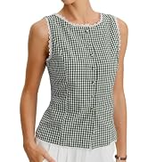 RIHOAS Women's Brown Plaid Sleeveless Button Down Blouse - Lace Trim Fitted Waist Business Casual...