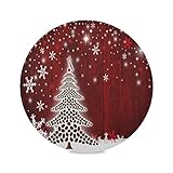 Bolaz Mantel individual redondo con diseño de árbol de Navidad, color rojo nevado, para cocina, con aislamiento térmico, lavable
