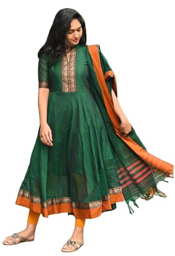 Image of GoSriKi Women's Rayon Viscose Solid Anarkali Kurta with Dupatta