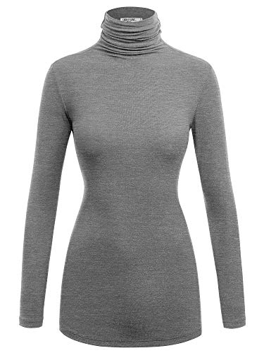 Image of Lock and Love Women's Turtleneck Top Lightweight Long Sleeve Slim Fit Pullover, Soft Rayon Stretch Layering Basic, S-3XL