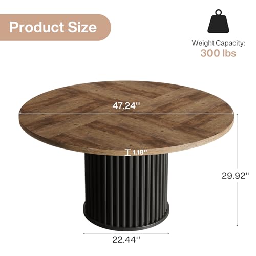 Image of Tribesigns 47.24-Inch Black Round Dining Table for 4-6 People, Modern Fluted MDF + Metal Base Kitchen Table, Sturdy Circle Dining Room Furniture, Brown + Black