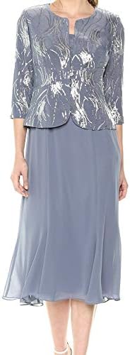 Alex Evenings Women's Tea Length Mock Jacket Dress with Button Front, Steel Blue, 14P