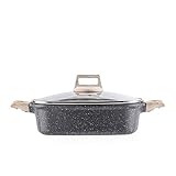 Carote 4.8-Quart Double-Flavor Hot Pot with Divider and Glass Lid,Shabu Shabu Pot with Nonstick Granite Coating from Switzerland,11 inch