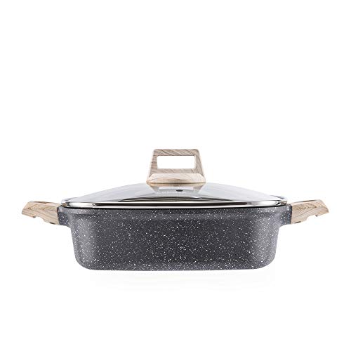 Carote 4.8-Quart Double-Flavor Hot Pot with Divider and Glass Lid,Shabu Shabu Pot with Nonstick Granite Coating from Switzerland,11 inch