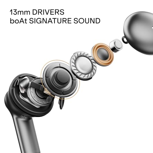 Image of boAt Airdopes 141, Up to 50 Hours Playtime, Quad Mics ENx Tech, Dual EQ Modes, 13mm Drivers, Beast Mode, ASAP Charge, IWP Technology, BT v5.3, IPX4 Resistant TWS Earbuds (Matte Charcoal)