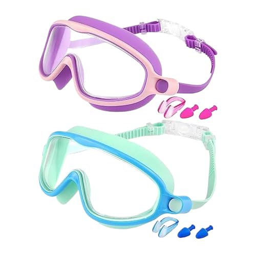 Gafas de natación UV para niños, visión amplia, antivaho, sin fugas, con clip para la nariz, protección UV para buceo, esnórquel, playa, piscina, verano, niñas, niños y jóvenes