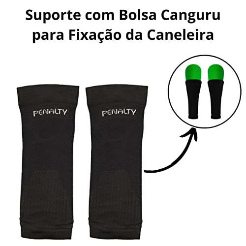 Kit Caneleira Futebol + Porta Caneleira Adulto Penalty Par Cor:Branco