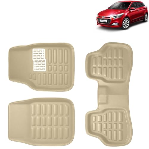 Image of KINGSWAY Accessories Premium 3D Car Floor Mats Only Compatible with Hyundai Elite I20 Year 2014 to 2017 All Model, Set of 3, 100% Waterproof Tray Shape PVC 3D Car Foot Mats Anti-Slip Car Mat, Beige