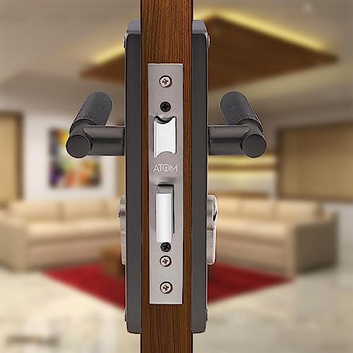 Image of Atom 8 Inch Heavy Duty Mortise Door Lock with Both Sided Key for Bedroom, Living Room, Main Door, Black-Silver Finish | 3 Keys | Lockset for House Hotel Office (MIA-D-CYBSK)