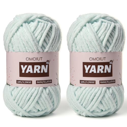 Image of 2 Packs Plush Chenille Chunky Crochet Yarn - Baby Yarn for Crocheting Soft - Velvet Yarns Knitting for Blankets Crafts - Fluffy Amigurumi Yarns 100g /131yds (2 Pale Cyan)