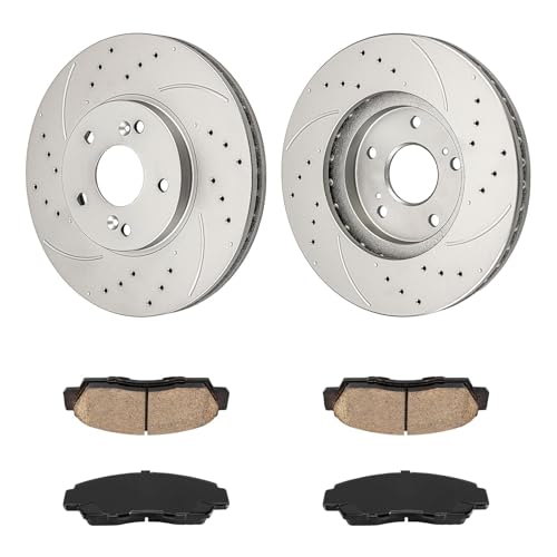 Image of KAX Front Brake Kit, Drilled and Slotted Brake Rotors, Ceramic Brake Pads | Fits Acura TSX 2011-2014, Honda Accord 2012 2.4L, Honda Accord 2012 3.5L, Automotive Replacement Brake Kit