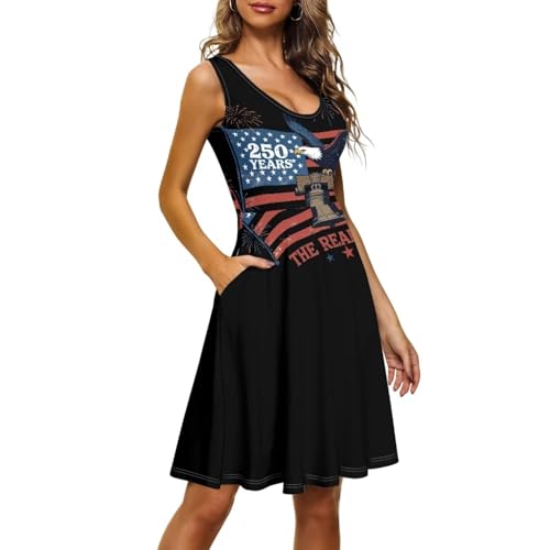 Image of Women Stylish Tank Dresses Sleeveless Round Neck Midi Casual Dress with Pocket for Summer
