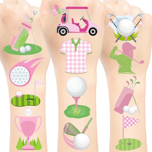 96 PCS Pink Golf Temporary Tattoos Stickers, Pink Golf Party