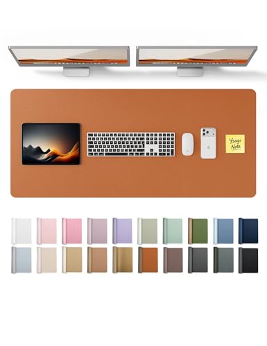 Image of YSAGi Leather Desk Protector, Office Mat, Large Mouse Mat, Non-Slip PU Leather Blotter, Laptop Desk Pad, Waterproof Writing Pad for Office and Home (Brown, 47 inch x 17 inch)