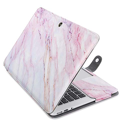MOSISO Compatible with MacBook Air 13 inch A1466 / A1369 (Older Version Release 2010-2017), PU Leather Book Folio Protective Stand Cover Sleeve, Pink Marble