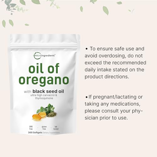 image for Micro Ingredients Oil of Oregano Softgels, 300 Count | 2 in 1 Formulat