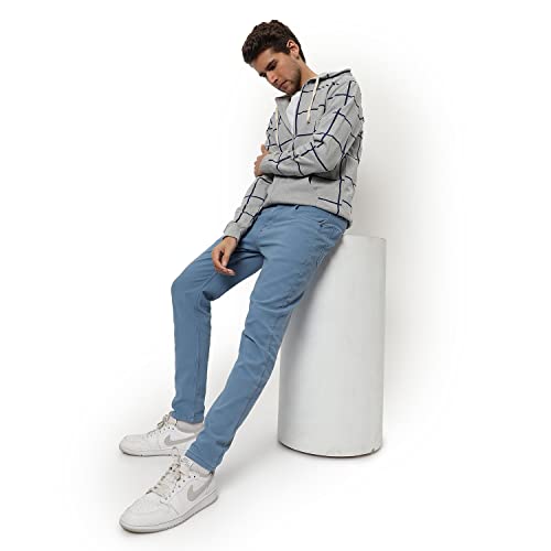 Image of CAHOOT Men's Dark Blue Zip-Front Hoodie with Contrast Drawstring for Casual Wear | Long Sleeve | Hooded Neck | Zipper Closure | Cotton Sweatshirt Crafted with Comfort Fit for Everyday Wear