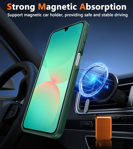 Image of FNTCASE for Galaxy A26 5G Phone Case: Magnetic Matte Translucent Military Grade Drop Protection Cell Phone Cover - Slim Rugged Durable Shockproof Protective for Samsung A26 Cases - Green