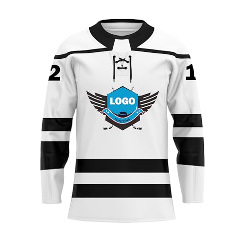 Sptontons Custom Hockey Jersey, Custom Hockey Jerseys for Men, Men Youth Personalized Stitched Or Printed Name&Number,Logo (White)