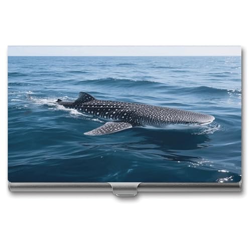 VstaDank Whale Shark Business Card Holder Fashion Aluminum Alloy Flip Cover Credit Card Holder High End Professional Name Cards Case Exquisite Pocket Metal Cards Holder for Work