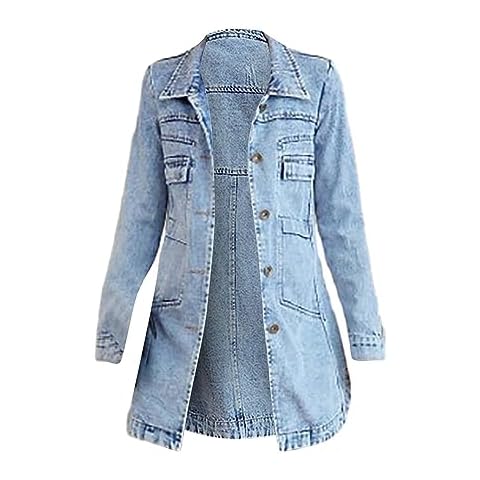 Nidddiv Women's Long-Sleeved Denim Trench Coat Cover