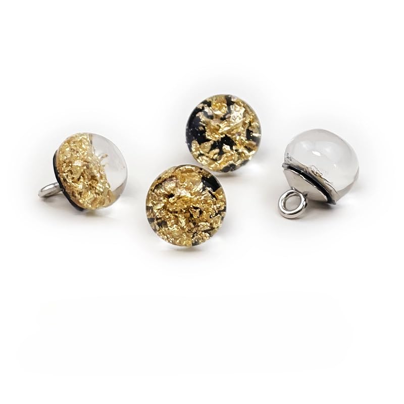 Knöpfe, Knöpfe aus Kunstharzperlen mit Schaft, 10 mm, Goldfolie, mehrfarbig, 50 Stück, for Basteln von Stoffen(Black)