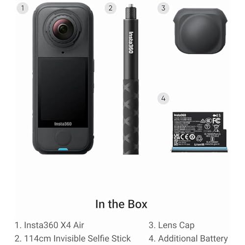 Image of Insta360 X4 Air Starter Bundle - Lightweight 165g 8K 360 Camera, Invisible Selfie Stick Effect, Replaceable Lenses, Shoot First & Frame Later, Built-in Wind Guard, AI-Powered App