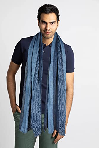 Gerinly Cotton-Linen Scarves Mens Stripe Crinkle Long Scarf European Neck Wrap Bufanda De Hombres (Blue) #TOP2