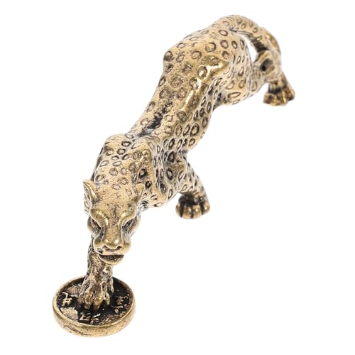 MINAOLULUS 真鍮製ヒョウ彫像 コンパクト レトロデザイン デスクトップ装飾 アンティーク風ブラスアニマルオブジェ 家 オフィス用