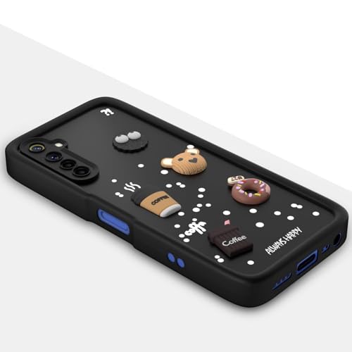 Image of Bintage Cute Fun Ball | Taddy Cartoon 3D Smiley Coffee Cup | Milk Donut | Full Camera Protection Back Cover Compatible for Realme RMX2002 / Realme 6i - Black