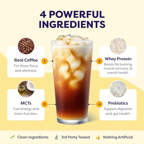 Image of Javvy Protein Iced Coffee - Premium Whey Protein & Iced Coffees, 100% Natural Cold Brew, Zero Artificial Flavors & Sweeteners, 80mg Caffeine, No Added Sugar, 20 Servings, Banana Bread, 1 Pack