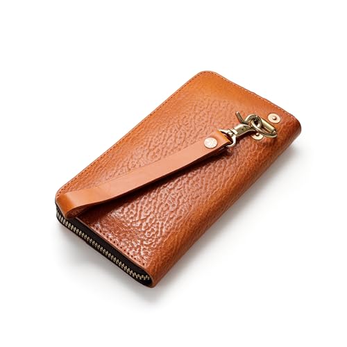 IJUN Handmade Vintage Clutch Wallet Bag for Men - Full Grain Oil Vegetable Tanned Cowhide Leather