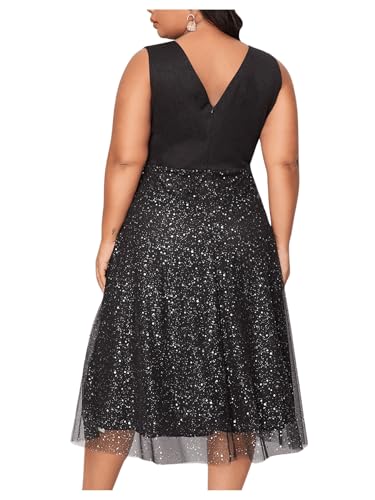 Floerns Women's Plus Size V Neck Sleeveless Sequin Cocktail Party Midi Dress2