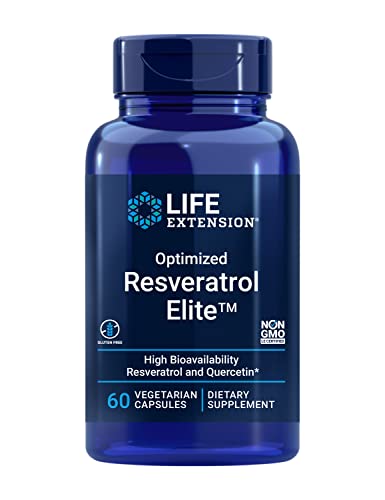 Life Extension Optimized Resveratrol Elite, Trans-resveratrol, quercetin, Healthy Aging, Heart Health, Brain Health, oxidative Stress, Gluten-Free, Non-GMO, Vegetarian, 60 Capsules