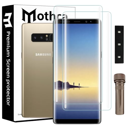 Image of Mothca Curved UV Tempered Glass Screen Protector for Samsung Galaxy Note 8 / Note 9 | Transparent | Pack of 2 | Borderless Full Screen Coverage with UV Installation Kit