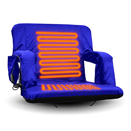 GADGETWIZ Doppelt beheizte Stadionsitze für Bleicher mit Rückenstütze und 2 Haken, 3-stufige Heizung, USB-beheizter Campingstuhl, 4 Taschen, USB-Powerbank nicht im Lieferumfang enthalten (blau)