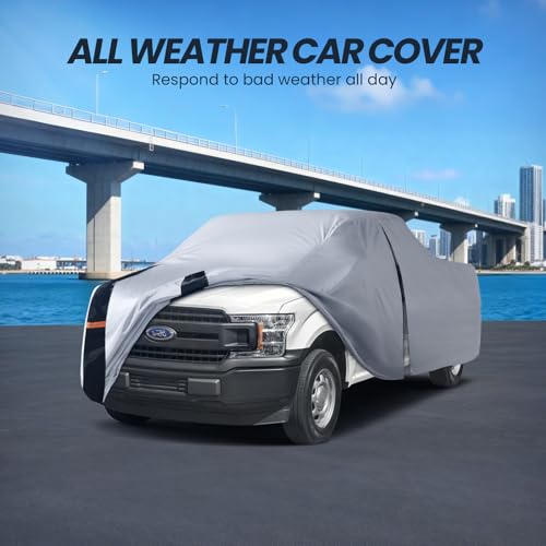Image of Multi-Layer Ford F150 Truck Cover, Custom Fit Ford F150 2008-2026 SuperCrew Cab Short Bed(5.5'-6.5') Car Cover Waterproof All Weather, Full Exterior Cover Rain Wind and UV Protection with Door Zipper