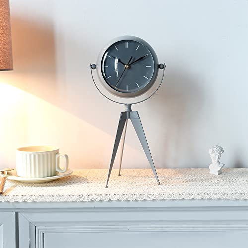 Newimage Metal Clock For Bedroom 12.5" High Desk Clock Modern Kitchen Clock With Mirror Backside For Living Room Bedside Bedroom Office Desktop Countertop (Grey) #TOP12