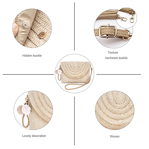 Image of Women Straw Crossbody Handbag, 10.63 x 7.87in, Detachable Strap