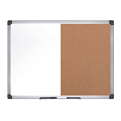 Mastervision Maya Combination Board, Dry Erase / Cork Bulletin Board, 48" X 72", Whiteboard / Cork Board With Aluminum Frame #TOP18