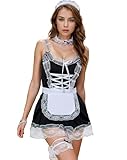 INKLUSIVE: Aucute Maid Cosplay Halloween Maid Kostüm Outfit Französisch Magd Kostümenthält: 1*Dienstmädchenkleid, 1*Dienstmädchenschürze, 2*Beinringe, 1*Halsring, 2*Handringe, 1*Stirnband, 1*Tanga. Verschiedene Dienstmädchen-Accessoires bringen eine brandneue Erfahrung zu Ihrem Kleid bis.