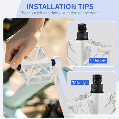 White Pedals Compatible with Ridstar Q20, Bicycle Pedals for Electric Bike, Aluminium Lightweight Platform Pedal with Non-Slip Pins, Durable Flat Pedal for Electric Bicycle