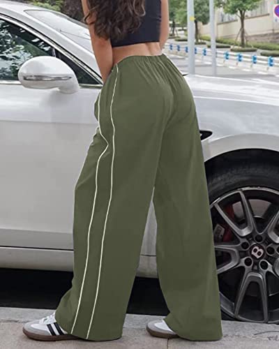 Laoara Women Y2K Baggy Track Pants Elastic Waist Wide Leg Parachute Pants Jogger Sweatpants Pants Green S #TOP5