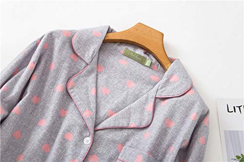 PNAEONG Camisola feminina de flanela 100% algodão abotoada com botão e estilo de pijama estilo médio