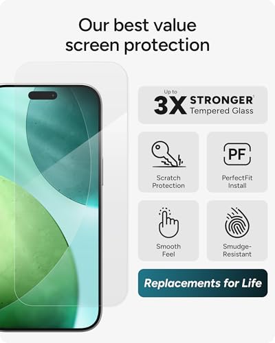 Image of ZAGG Glass+ Screen Protector for iPhone Air - 3X Stronger, Impact & Shatter Protection, Scratch & Smudge-Resistant iPhone Tempered Glass, InvisibleShield, Easy PerfectFit Install