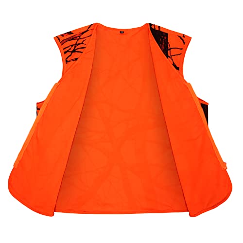 Blaze Orange Camo Hunting Vest, Lightweight, Zipper Closure3