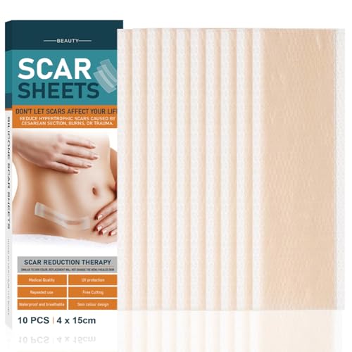 JORUN 10 Pcs Large Silicone Scar Sheets Medical Silicone Scar Tape - Self-Adhesive Reusable Silicone Tape Scars Strips - for Skin Trauma Surgery,Keloids,C-Section Scars,Acne（5.9" * 1.6"）